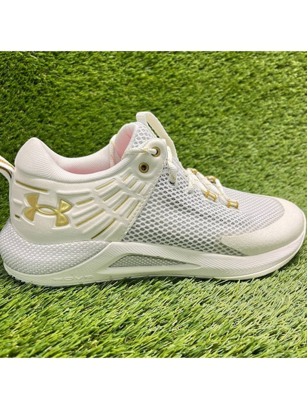 Under Armour HOVR Block City Womens Size 10.5 White Gold Running Shoes Sneakers
